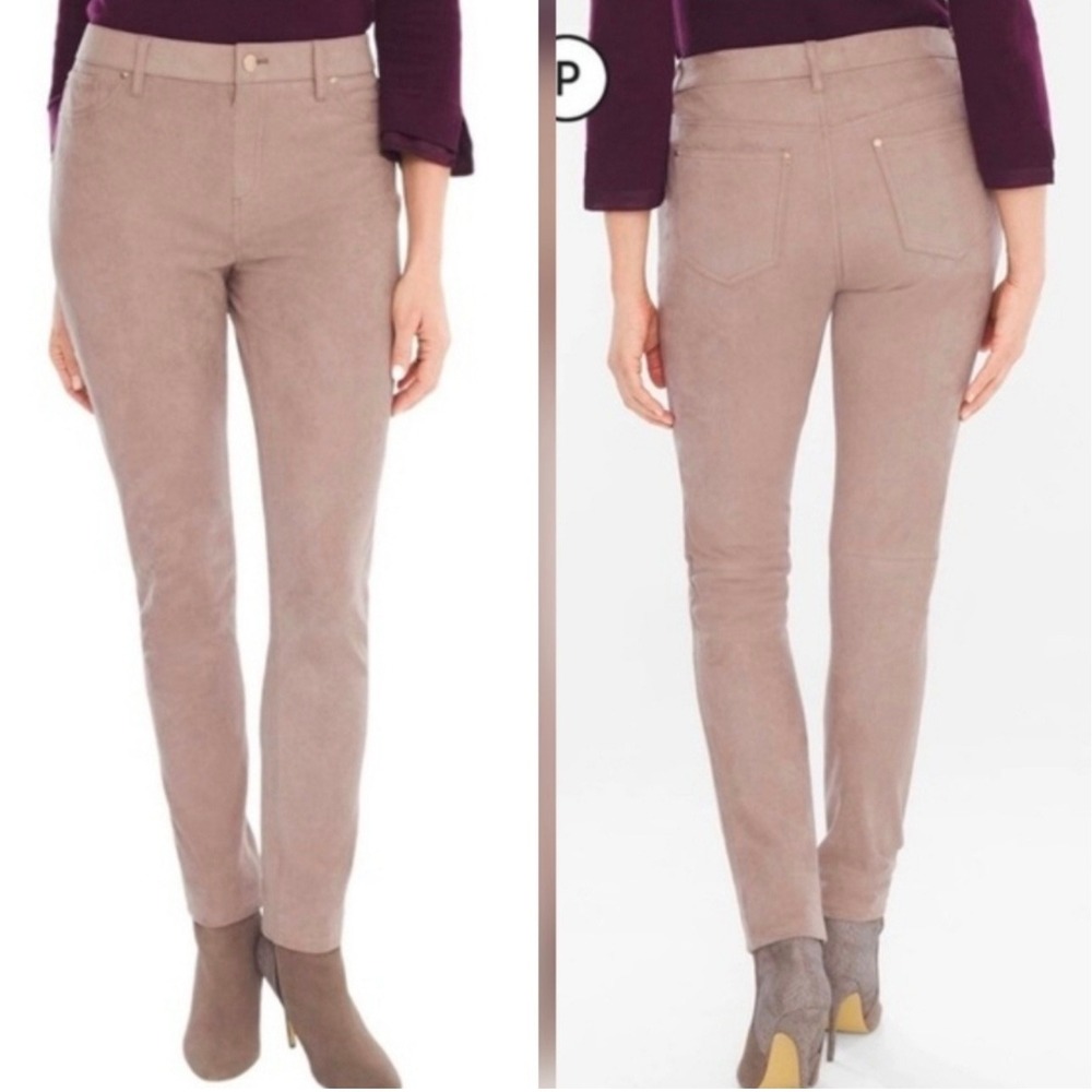 Chico's The Ultimate Fit Faux Suede Slim Pant Taos Taupe Size 3 Regular 16 Soft